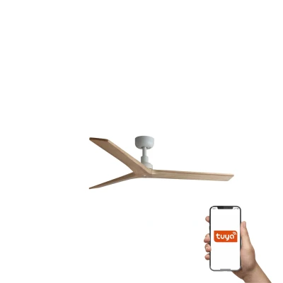 Image of Klim Medium 3 Blade Ceiling Fan Matt White, Pine Tuya Smart System