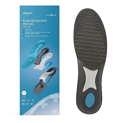 Image of Amazon Basic Care Plantar Fasciitis Insoles, Size 41/47, Blue
