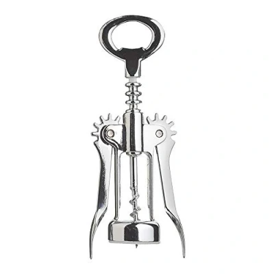 Image of BarCraft Double Handed Chrome Winged Corkscrew, Metal,Black Lever Arm,16 cm