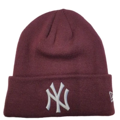 Image of New Era MLB York Yankees League Essential Cuff Knit Beanie Maroon/Grey, brown, One Size