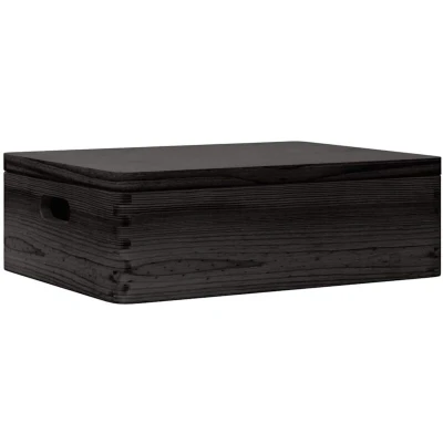 Image of vidaXL Wooden Box Lid &amp; Handles Black 40 x 30 13 cm Pine Wood