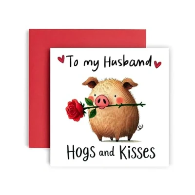 Image of Huxters Cute Anniversary Valentines day Card for Husband Hogs and Kisses Wedding 14.8cm (Husband)