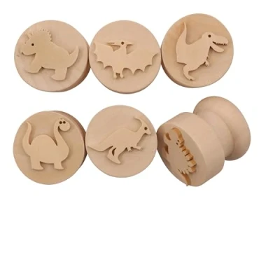 Image of Modelling Tools Wooden Dough stampers Pack of 6 Designs Dinosaur