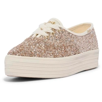 Image of Keds Women&#039;s Point Lace Up Sneaker, Gold Glitter, 7 UK