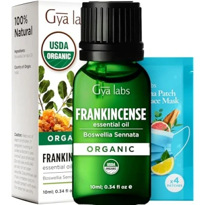 Image of Gya Labs Organic Frankincense Essential Oil for Skin 100% Pure and Natural Face, Body Comfort &amp; Diffuser, Aromatherapy Oils Calming Relaxing (10ml)