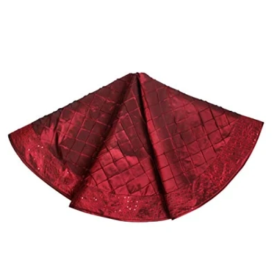 Image of Gireshome 42&quot; Burgundy faux silk Sparkle Glitter sequin with Pintuck Border Christmas Tree skirt XMAS Decoration Merry Supplies