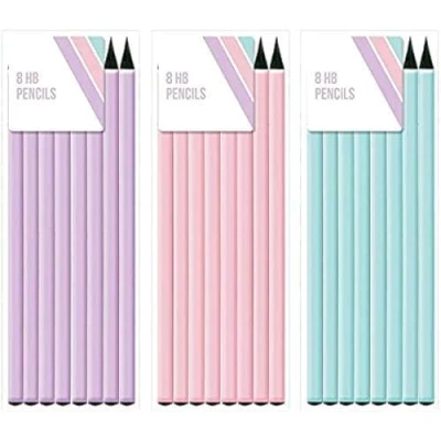 Image of Design Group HB Pencils, Pastel Colours 8 Pack Purple Pink or Green X1