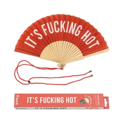 Image of Fisura Original Handheld Folding Fan with message in english. Funny wooden fan. holding Hand Fans. Birthday Gifts Wedding Party Decoration (Hot, black) red)