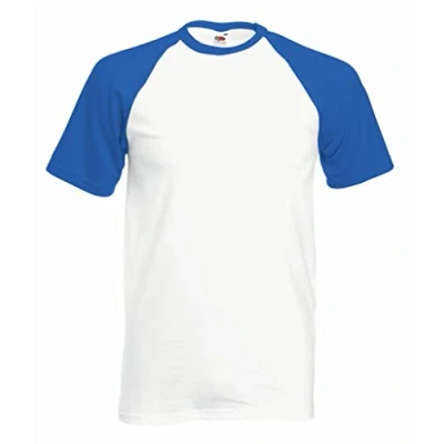Image of Fruit of the Loom Men&#039;s Baseball Classic Short Sleeve T Shirt, White/Royal Blue, X Large
