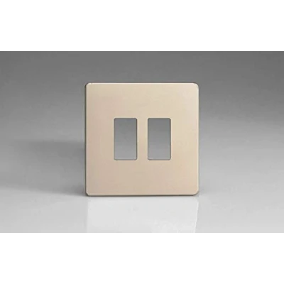 Image of Varilight XDNPGY2S Screwless Satin Chrome 2 Gang Grid Plate (Single Plate)