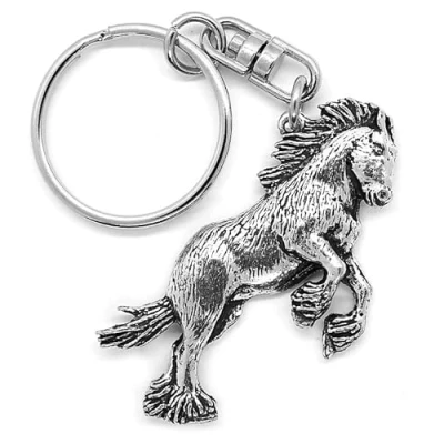 Image of Shire Horse Silver Pewter Keyring (single sided) in an organza pouch