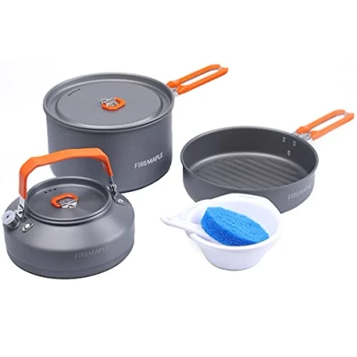 Image of Fire Maple Feast 2 Camping Cookware Set Outdoor Cooking kit with Pot Kettle Pan Bowls and Spatula Kitchen Utensils for 1 to 3 People Backpacking Trekking Hiking Fishing Picnic