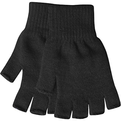 Image of Men&#039;s Warm Thermal Knit Fingerless Winter Gloves (Black)
