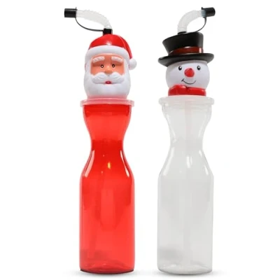 Image of Albert Austin Kids Christmas Cup Leakproof 500ml Water Bottle BPA Free Beakers for with Straw Santa Snowman Design Festivals (Any One Random Design)