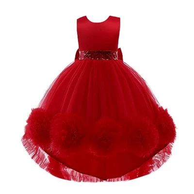 Image of Lito Angels Kids Flower Girl Bridesmaid High Low Dresses Wedding Party Outfit Fancy Ball Gown Occasion Dress Size 5 6 Years, Red (Tag Number 120)