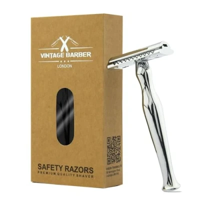 Image of Safety Razor for Men and Women, Deluxe Shaving Razor, Double Edge Men, Razors, Stainless Steel Wet Shaving, VINTAGE BARBER LONDON