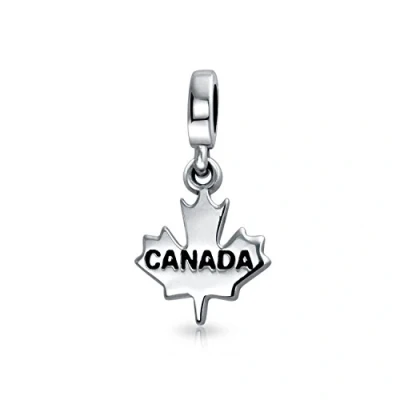 Image of Personalized Canadian Vacation Tourism Travel Dangle Canada Maple Leaf Bead Charm For Women Teen Oxidized .925 Silver European Bracelet