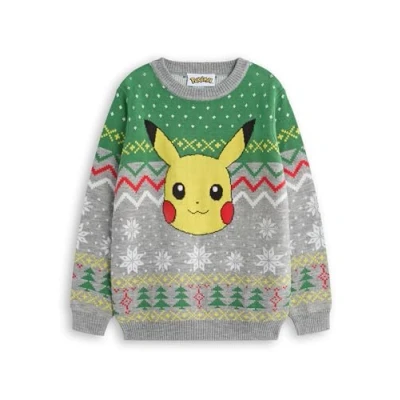 Image of Pokemon Christmas Jumper for Kids Festive Holiday Pikachu Long Sleeve Knitted Sweater Children Warm Pullover Knit Boys Girls Game Merchandise Grey