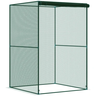 Image of Outsunny Fruit Cage Bird Netting, Vegetable Plant Protection Tent with Zipped Door, Anti Bird, Insects, Small Animals, 1.2 x 1.8m, Dark Green