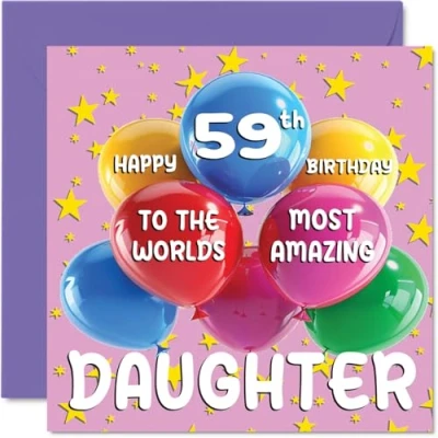 Image of 59th Daughter Birthday Card World&#039;s Most Amazing Happy for from Mum Dad, 145mm x Age 59 Fifty Nine Greeting Cards
