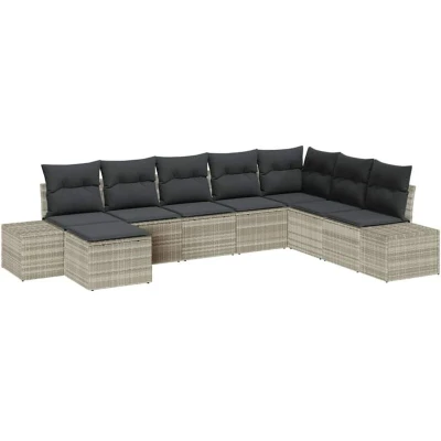 Image of vidaXL 8 Piece Garden Sofa Set with Cushions Light Grey Poly Rattan