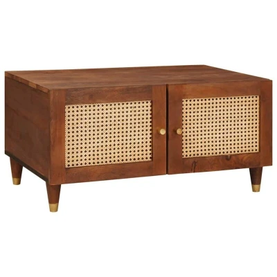 Image of Coffee Tables with Shelf Brown Cane and solid mango wood Vidaxl