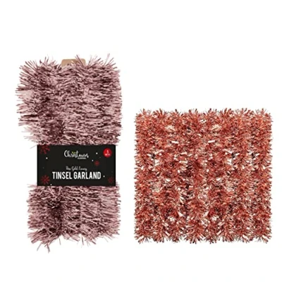 Image of SKYTE® 5M Luxury Tinsel Garland Very Long Christmas Shiny Party Indoor and Outdoor Decorations (Rose Gold)