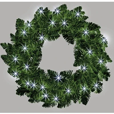 Image of SHATCHI Black Imperial Pine Garland Christmas Holiday Xmas Home Office Fireplaces Stairs Decoration with Non Pre Lit (CW/WW/Multicolour, Green w/Cool White LEDs, 55cm Wreath