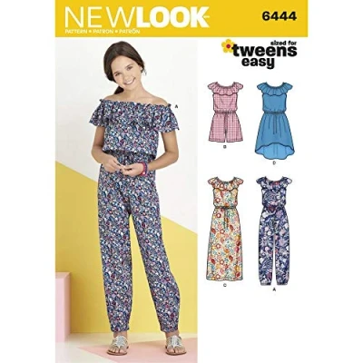 Image of New Look Pattern 6444A Girl&#039;s Dress and Jumpsuit in Two Lengths, Paper, Multi Colour, 22x15x1 cm