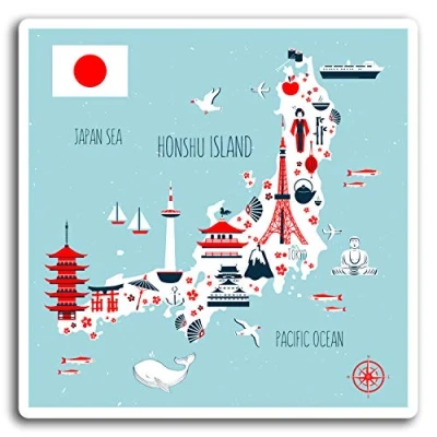 Image of 2 x 10cm Honshu Island Map Vinyl Stickers Japan Sticker Laptop Luggage #17019 (10cm Wide)