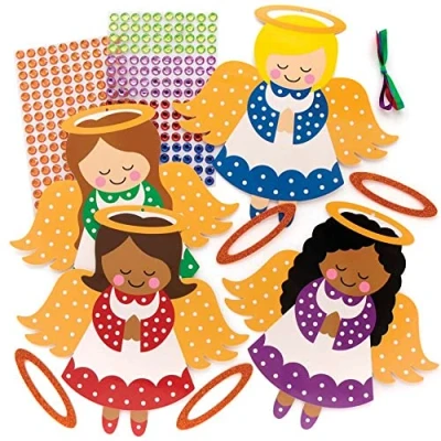 Image of Baker Ross FE922 Angel Diamond Art Kits Pack of 4, Make Your Own Picture Kit, Creative Activities for Kids, Self Adhesive Gems Set,