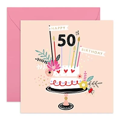 Image of Central 23 Cute 50th Birthday Card for Women &#039;Happy &#039; Sweet Her Fun Him Comes with Stickers
