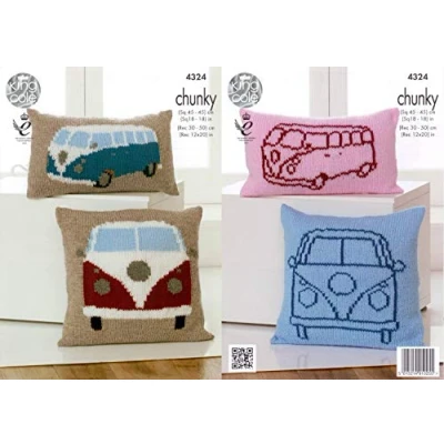 Image of King Cole 4324 Knitting Pattern Camper Van Cushion Covers to knit in Chunky