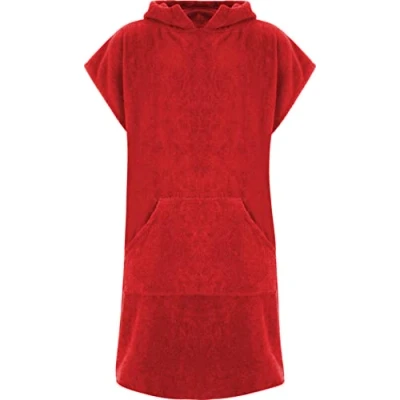 Image of Adults Changing Robe Unisex Hooded Poncho 100% Cotton with Pocket Beach Terry Towelling Towel Swimming Surf (Red, L/XL)
