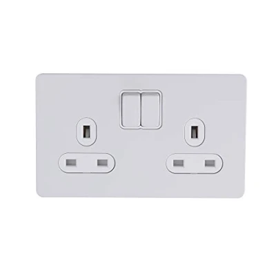 Image of Schneider Electric Ultimate Screwless Flat Plate Switched Double Power Socket, Pole, 13A, GU3420DWPW, Painted White with Insert