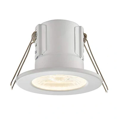 Image of SHIELDECO Matt White Finish Steel Fire Rated Warm LED Anti Glare Low Profile Ceiling Downlight Spotlight IP65 for Bathroom, Shower, Kitchen, Lounge