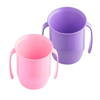 Image of Doidy Cup Twin Pack Training Sippy Cups for Toddlers Babies Unique Slanted Design Two Handles Baby Beaker Great Weaning Milk Use from 3 6 Months to Toddler（Lilac and Pink）