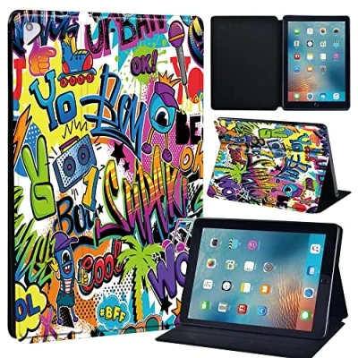 Image of Initial Letter Leather slim lightweight Stand Cover Case for Apple New iPad 9.7 2018 2017(6th Gen, 5th Gen)/iPad Air 2/iPad Air/iPad Pro Tablet with Auto Wake/Sleep (graffiti016)