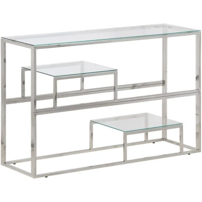 Image of vidaXL Console Table Silver Stainless Steel and Tempered Glass