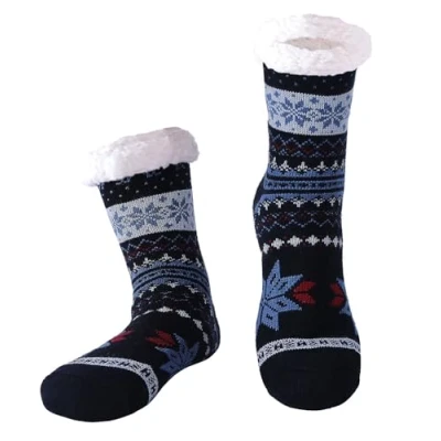 Image of Hisonwel Mens Slippers Socks, Warm Fluffy Socks with Sherpa Fleece Non Slip, Gifts For Men (Elk D)