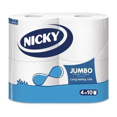 Image of Nicky Jumbo Toilet Tissue 4 Rolls Per Pack, 2 Ply, 500 Sheets Roll, 2000 Pack
