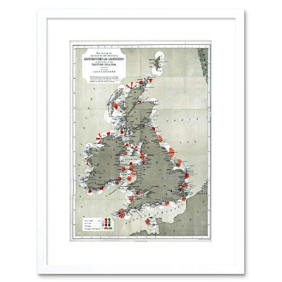 Image of Wee Blue Coo MAP ANTIQUE 1884 PRICE LIGHTHOUSES LIGHTSHIPS UK FRAMED PRINT F97x11369