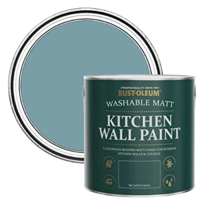 Image of Rust Oleum Blue Washable Kitchen Wall Paint in Matt Finish Pacific State 2.5L