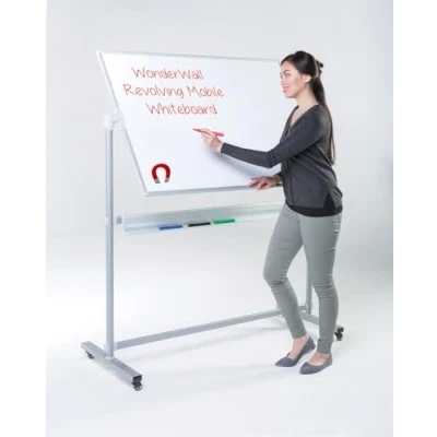 Image of Wonderwall Double Sided Magnetic Revolving Mobile Whiteboard with a Robust Steel Frame, Includes Pen Tray, (H) 1200 x (W) 1800mm. Perfect for Education, Training Rooms, hubs