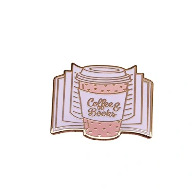 Image of Coffee Books Brooch Cartoon Enamel Lapel Pin Badge for Students Schoolbag Coat Bag DIY Decoration Accessories Birthday Men Women Lovers