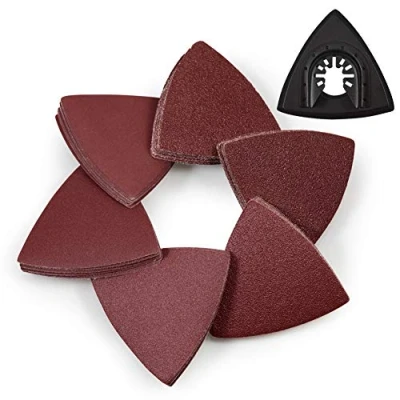 Image of SPEEDWOX 61 Pcs 3 1/8 Inches 80mm Triangle Hook and Loop Sanding Discs with ABS Oscillating Pad Assorted 40/60/80/120/180/240 Grits Detail Sander Sandpaper