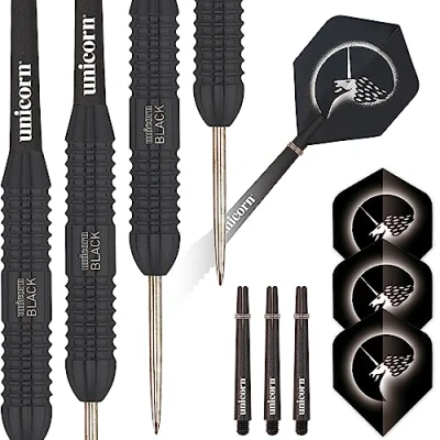 Image of Unicorn Steel Tip Darts Set Core Plus Black Brass BarrelsStyle 2 24 g