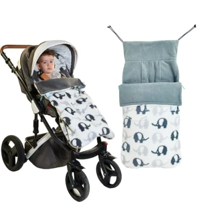 Image of Buggysnuggle Universal Snuggle Sherpa Baby Stroller Footmuff Bunting Bag, 2 in 1 Seat Liner &amp; Pushchair to Keep Warm Dry, Elephant Stomp