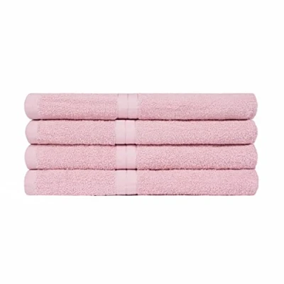 Image of Brentfords 100% Cotton Bathroom Hand Towels Premium Quality, Super Absorbent &amp; Quick Drying Flannel 50 x 80cm Luxury Set of 4 Blush Pink