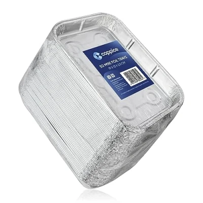 Image of Coppice Small Aluminium Foil Tray for Baking, BBQ, Roasting, Grilling &amp; Food Storage 19cm x 13cm 2.5cm Freezer, Microwave Oven Safe (50 Trays)